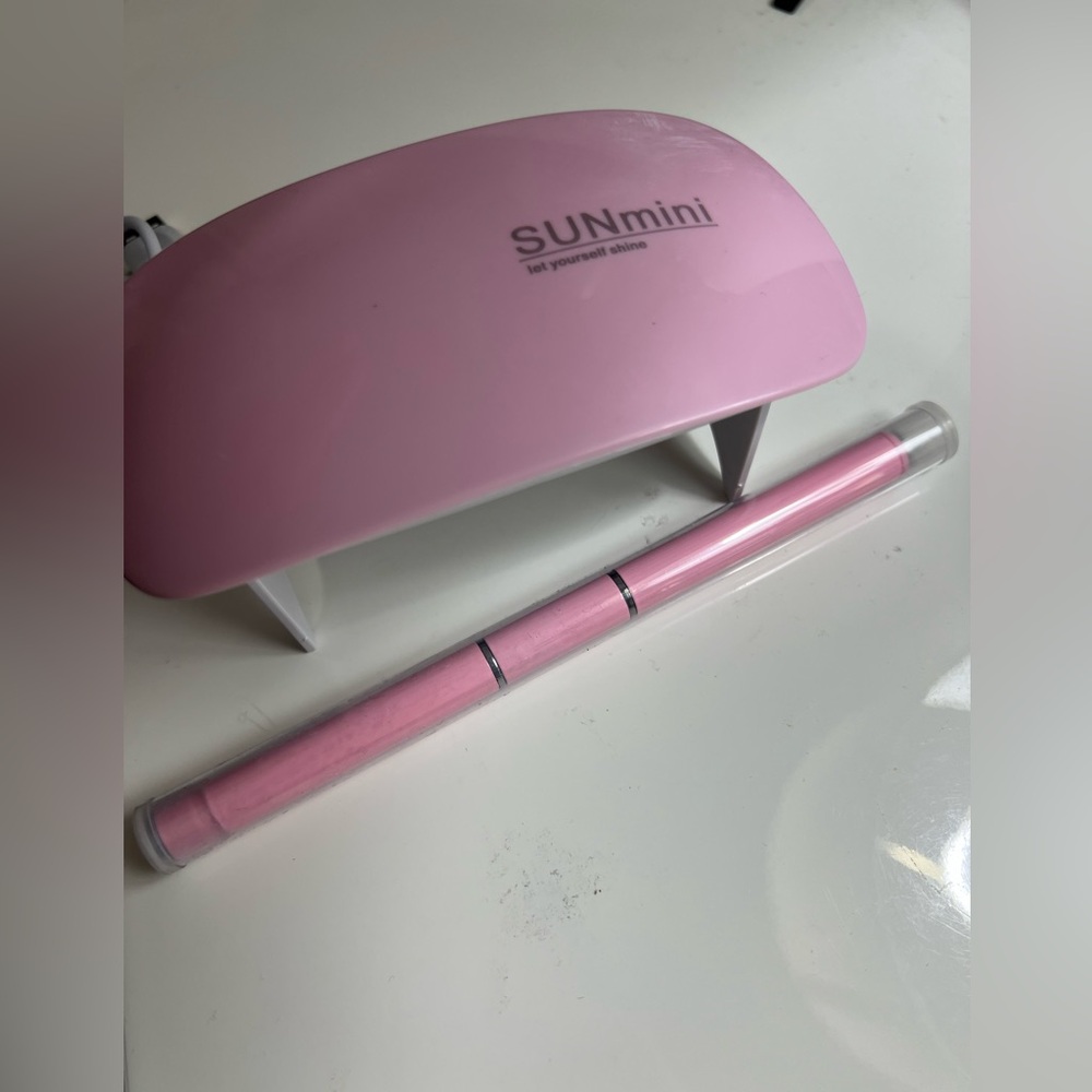 SUNmini Pink UV Nail Lamp & Nail Brush & Spatual